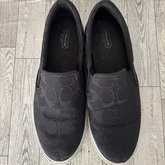 COACH Alegra Womens Size 8.5 Monogram Logo Black White Slip On Shoes Sneakers - Picture 2 of 13